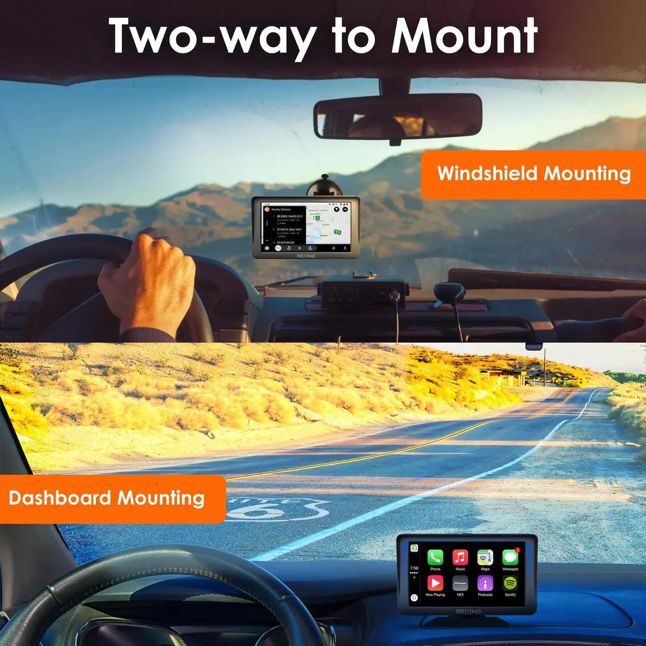 Alt view image 5 of 7 - REXING W1 Multimedia Receiver W/ Backup Camera 7 IPS Touch Screen, Apple Carplay, Android Auto, FM Transmitter, Dual Band WiFi, Aux Port, GPS Navigation, Voice Control, Spotify, Phone Calls