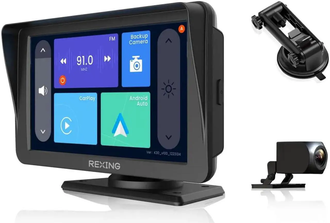 Main image of REXING W1 Multimedia Receiver W/ Backup Camera 7 IPS Touch Screen, Apple Carplay, Android Auto, FM Transmitter, Dual Band WiFi, Aux Port, GPS Navigation, Voice Control, Spotify, Phone Calls