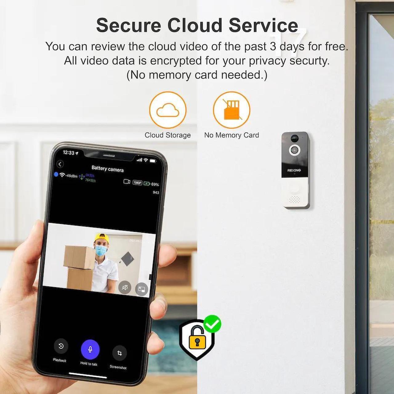 Alt view image 4 of 7 - Rexing SDB1 + Free 2 Year Warranty Smart Wireless Video Doorbell Camera 1080p Recording with WiFi, Ring Doorbell Chime, Rechargeable Battery, Two-Way Intercom, Motion Activated, Push Alerts