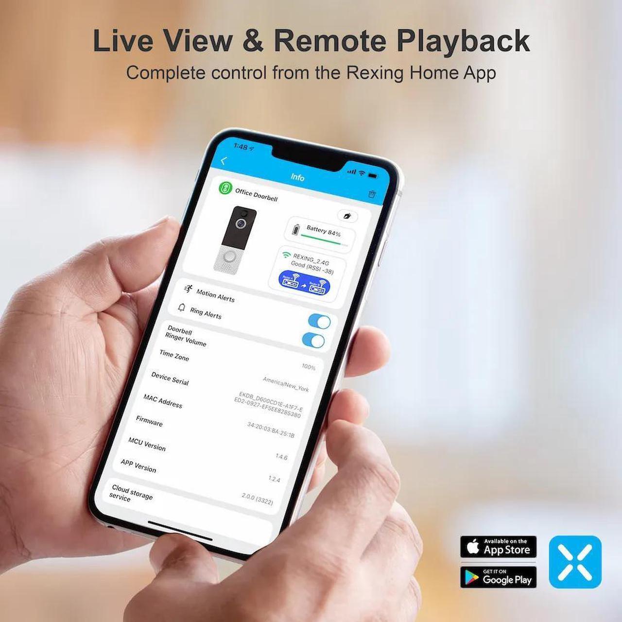 Alt view image 5 of 7 - Rexing SDB1 + Free 2 Year Warranty Smart Wireless Video Doorbell Camera 1080p Recording with WiFi, Ring Doorbell Chime, Rechargeable Battery, Two-Way Intercom, Motion Activated, Push Alerts