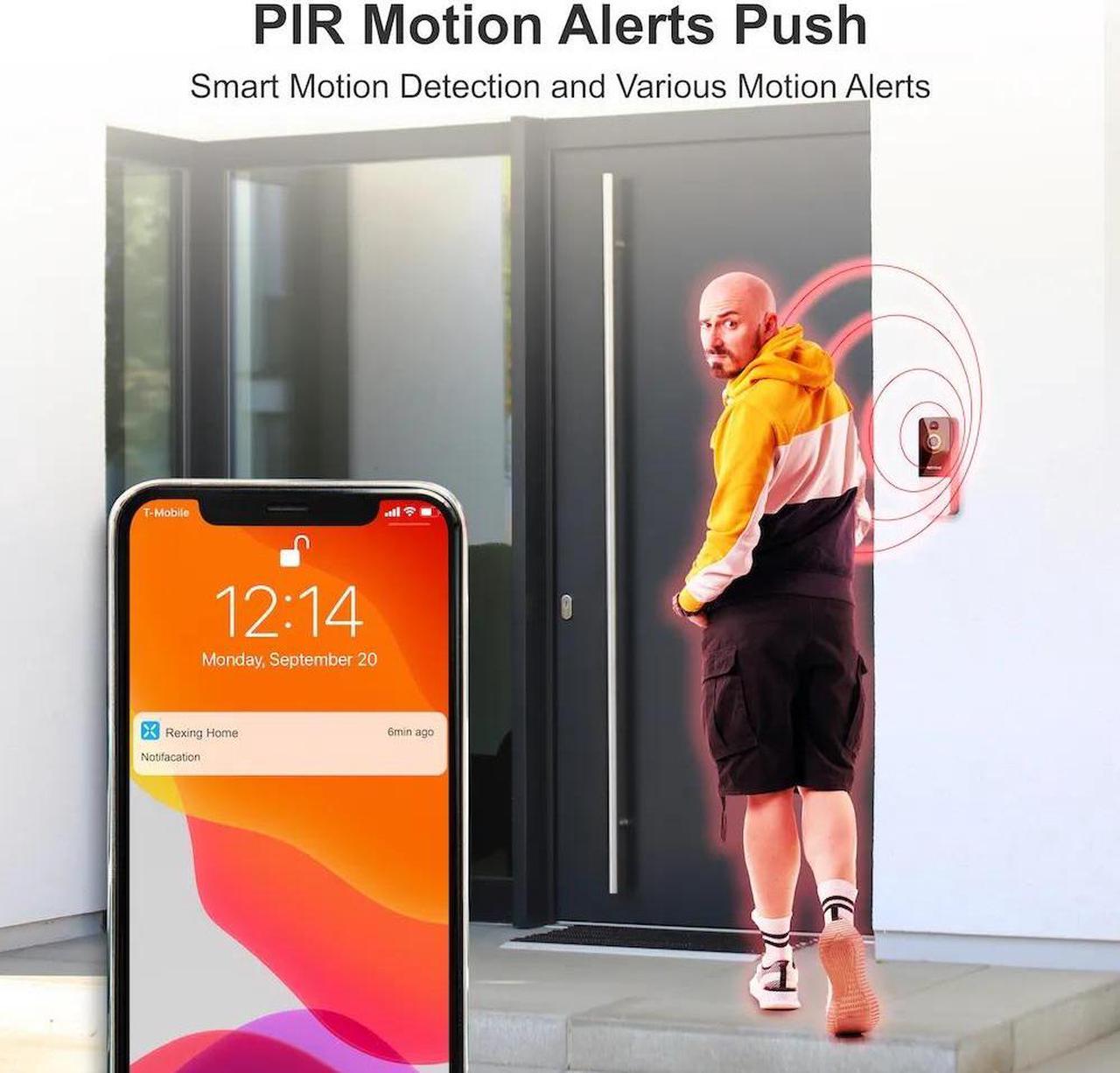 Alt view image 6 of 7 - Rexing SDB1 + Free 2 Year Warranty Smart Wireless Video Doorbell Camera 1080p Recording with WiFi, Ring Doorbell Chime, Rechargeable Battery, Two-Way Intercom, Motion Activated, Push Alerts