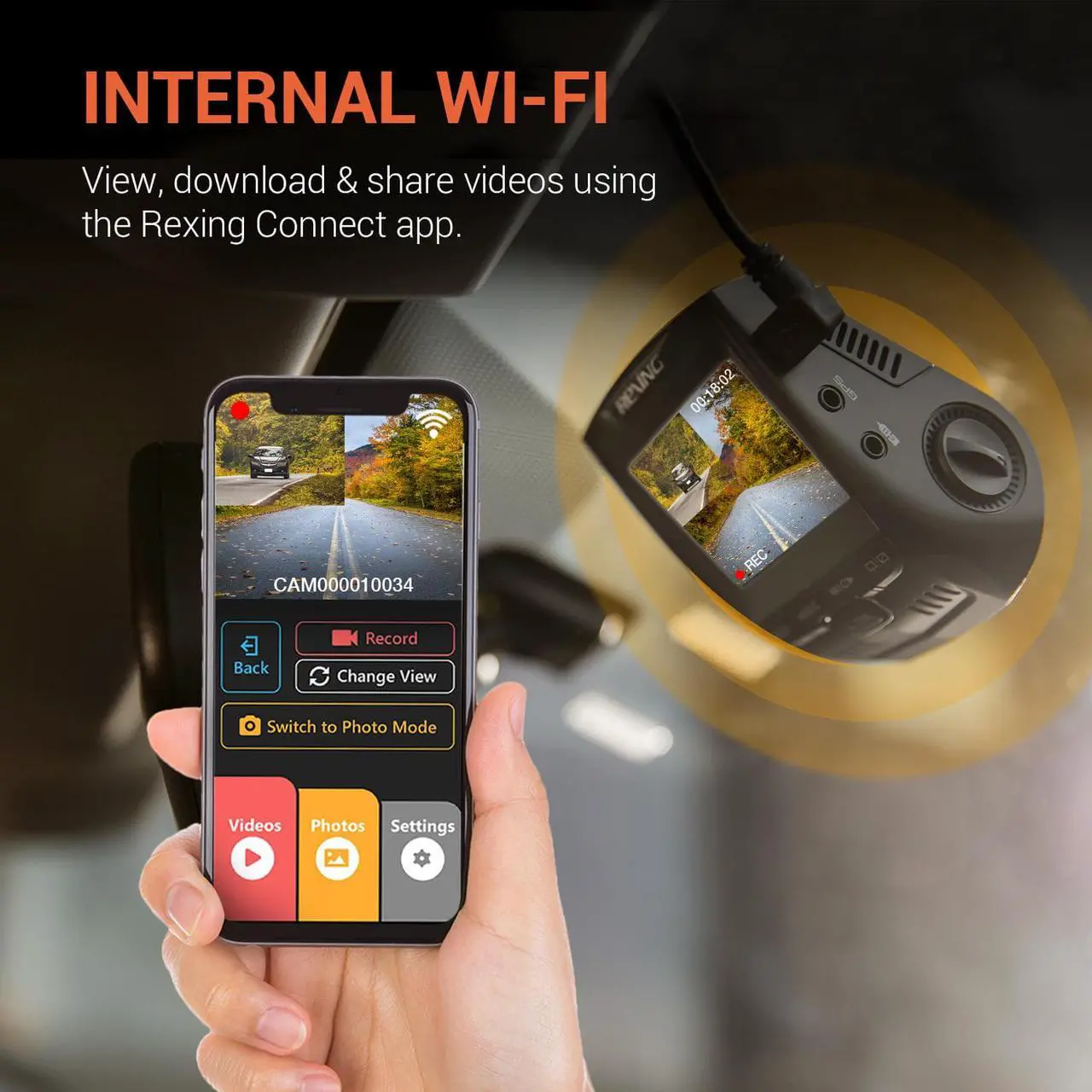 Alt view image 11 of 14 - Rexing V1P 4K 2.4" LCD 2160p Front + 1080p Rear Wi-Fi 170° Wide Angle Dual Channel Dashboard Camera Recorder Car Dash Cam with Rear Cam, G-Sensor, WDR, Loop Recording Mobile App Supercapacitor (2021)