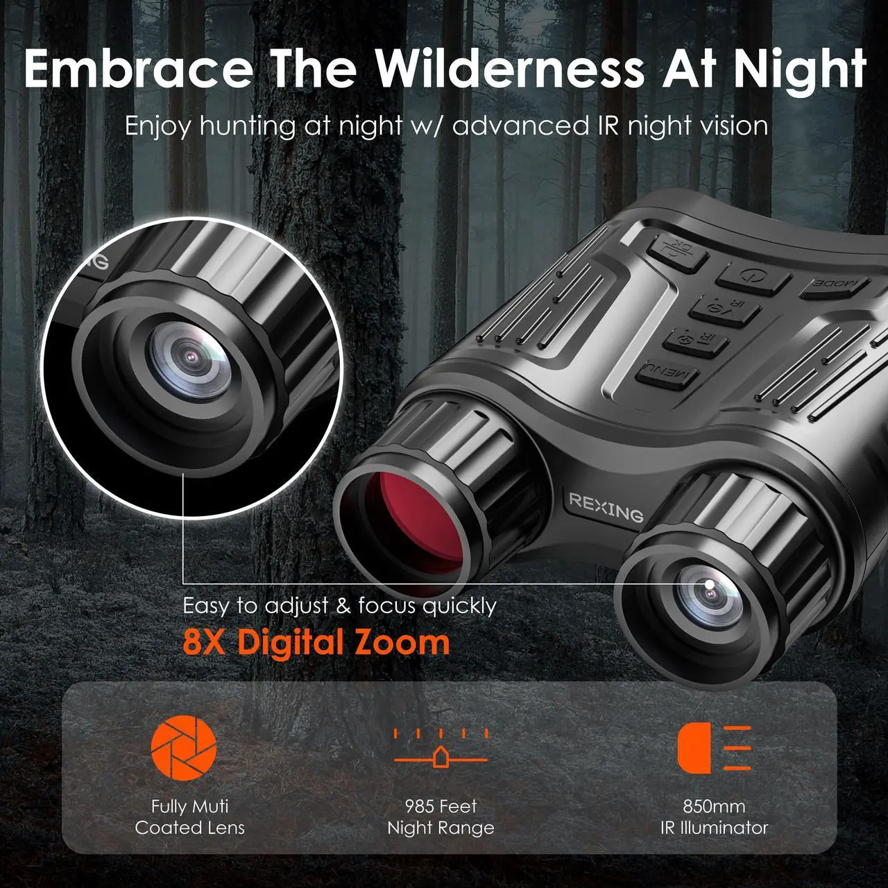 Alt view image 7 of 7 - Rexing B1 Pro - 4K IR Night Vision Digital Binocular, 4K(2160P) Resolution, IR Night Vision, Videos, Photos, 4x Digital Zoom, Weather Resistant