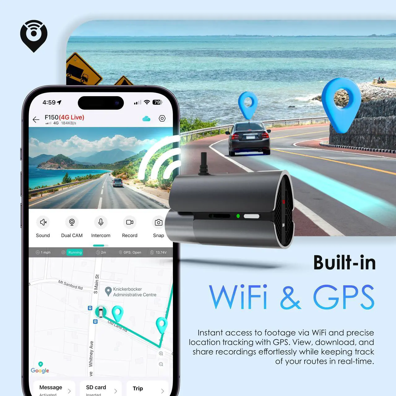 Alt view image 5 of 7 - Rexing 4G LTE 2-Channel Dash Cam with GPS  2.5K Front + 1080p Rear | Real-Time Remote Access & Alerts