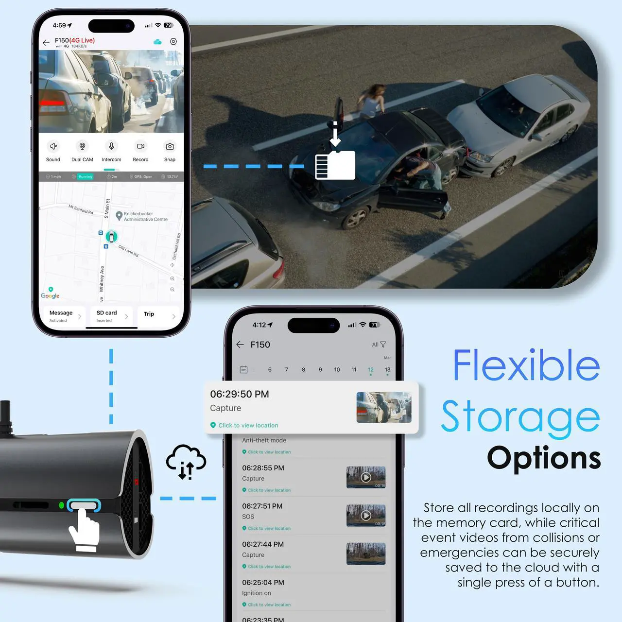 Alt view image 7 of 7 - Rexing 4G LTE 2-Channel Dash Cam with GPS  2.5K Front + 1080p Rear | Real-Time Remote Access & Alerts