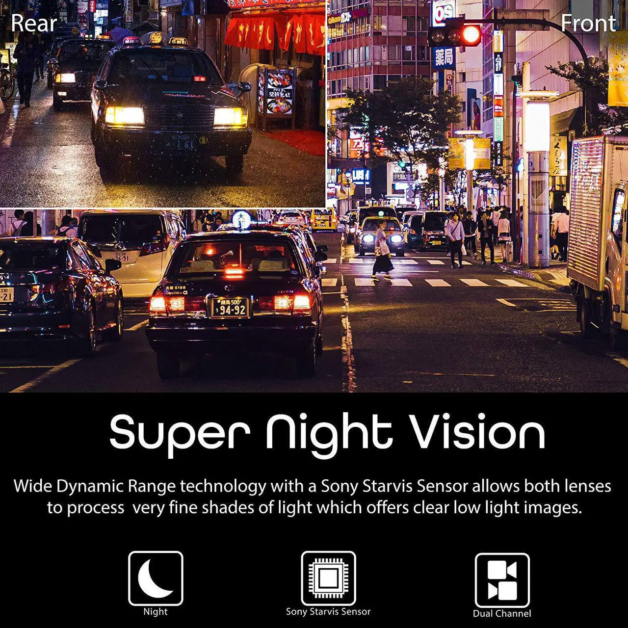 Alt view image 6 of 14 - Rexing V1P 4K 2.4" LCD 2160p Front + 1080p Rear Wi-Fi 170° Wide Angle Dual Channel Dashboard Camera Recorder Car Dash Cam with Rear Cam, G-Sensor, WDR, Loop Recording Mobile App Supercapacitor (2021)
