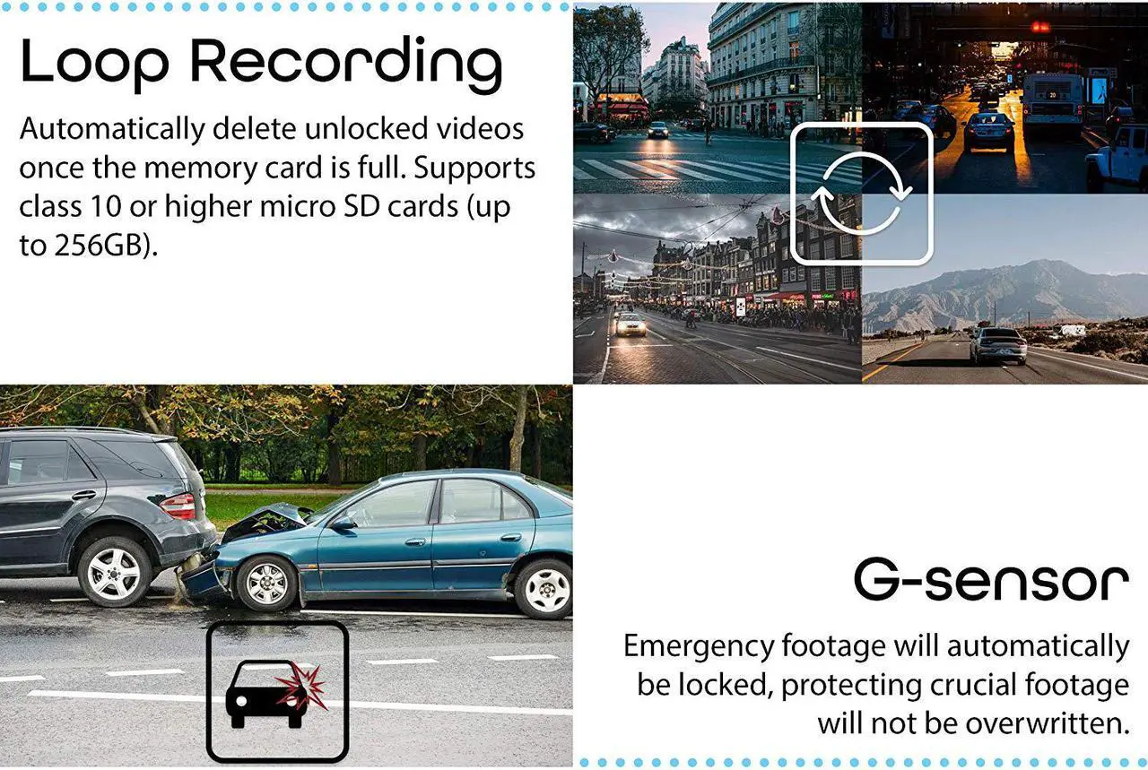 Alt view image 5 of 14 - Rexing V1P 4K 2.4" LCD 2160p Front + 1080p Rear Wi-Fi 170° Wide Angle Dual Channel Dashboard Camera Recorder Car Dash Cam with Rear Cam, G-Sensor, WDR, Loop Recording Mobile App Supercapacitor (2021)