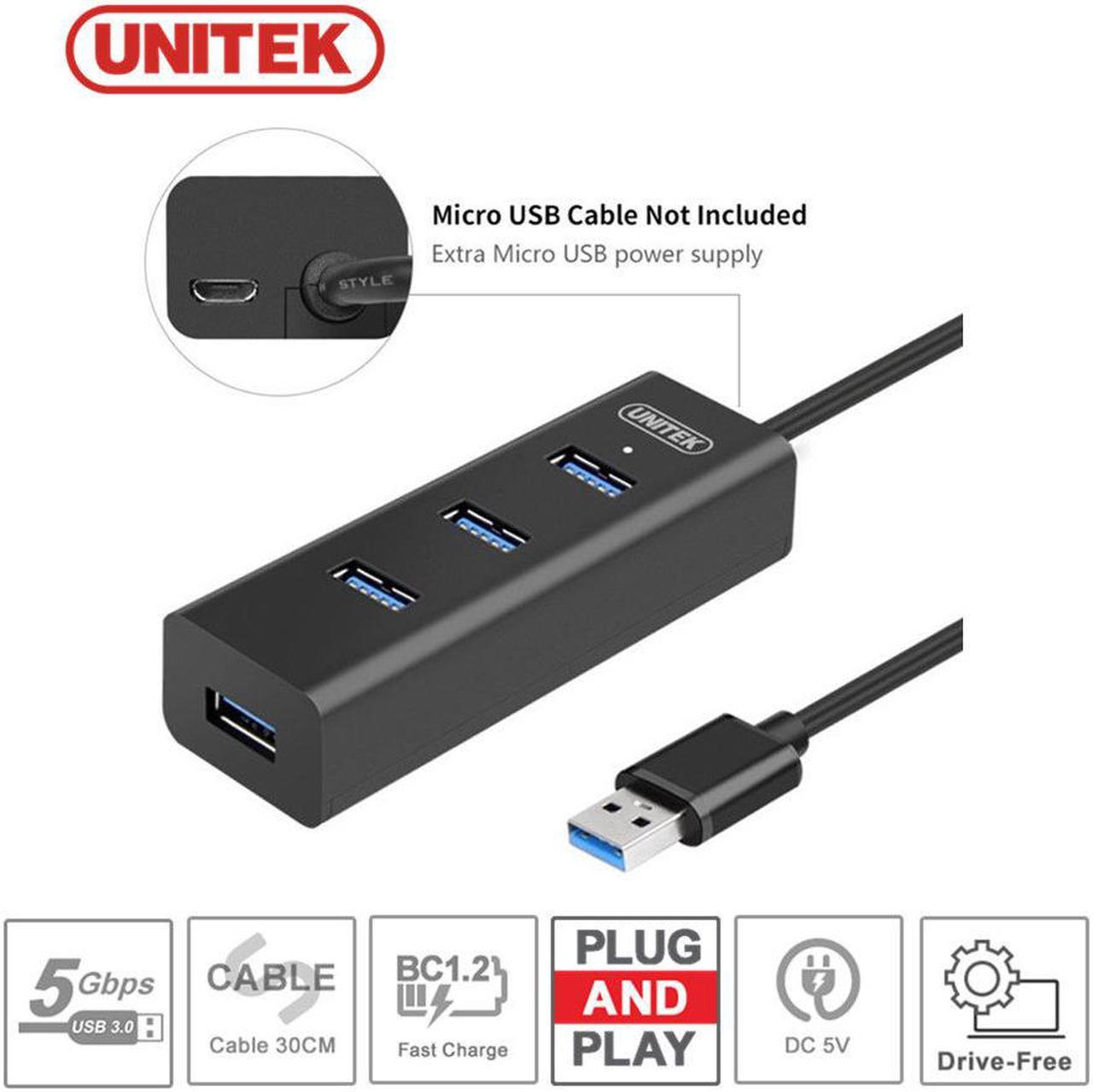 UNITEK Powered 4 Ports USB 3.0 Charging Hub For PC Laptop Mac Notebook Desktop