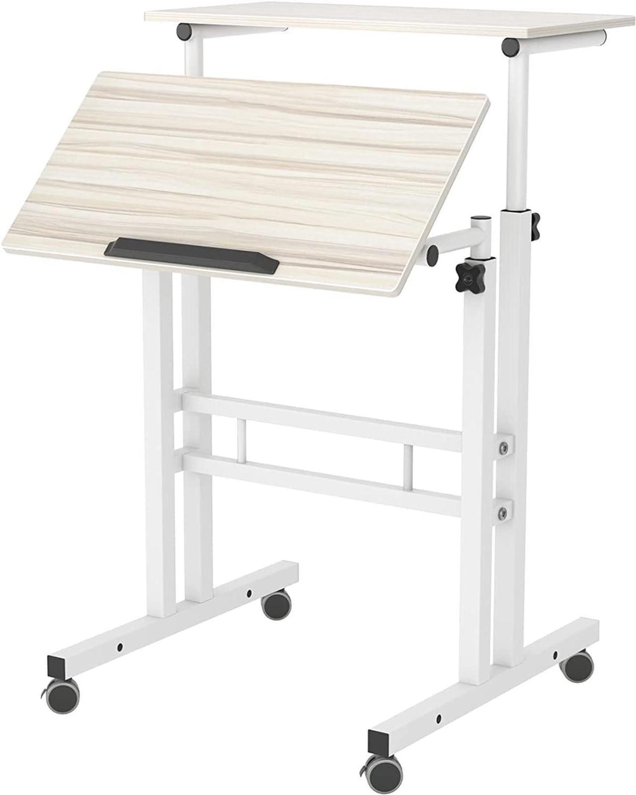 Boost Industries FS-OD24 Compact Mobile Ergonomic 23.6" Wide Height Adjustable Office Desk with Locking Wheels (White)