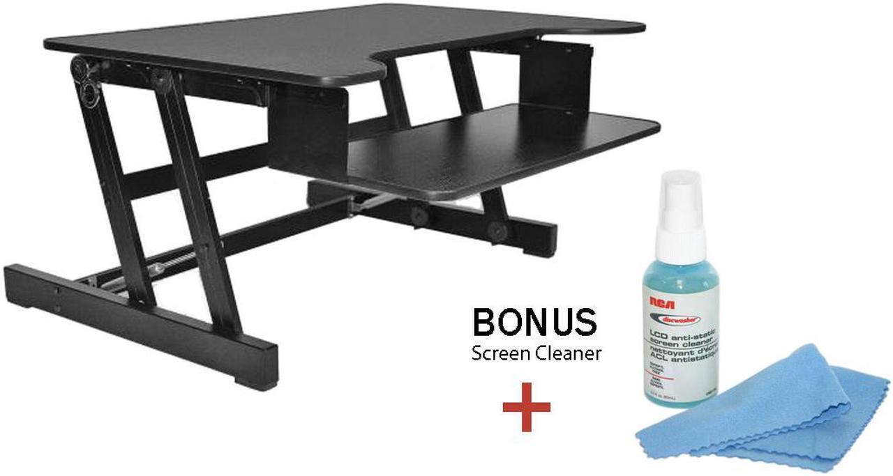 Rocelco Height Adjustable Standing Desk Riser - ADR 32" wide - Black Finish - with Bonus Screen Cleaner