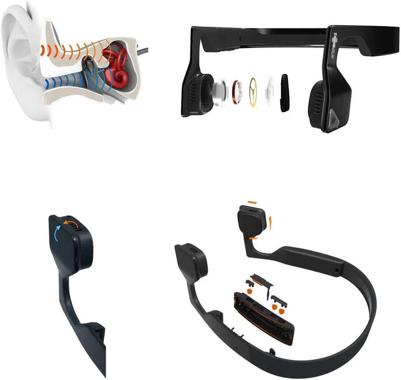 Alt view image 3 of 17 - Aftershokz Aeropex Bone Conduction Headset with Microphone (Lunar Gray)