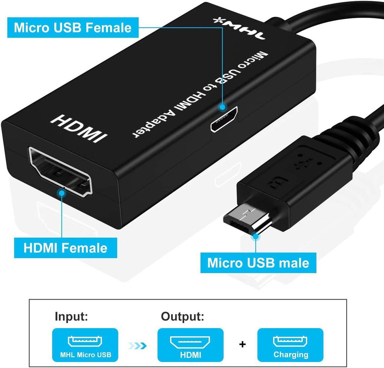 Alt view image 2 of 6 - MHL 5-Pin MicroUSB to HDMI Adapter Cable 1080p Video Audio Output