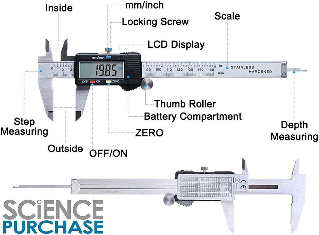 Alt view image 3 of 7 - Steel 6-Inch Digital Caliper with Extra-Large LCD Screen with Battery and Case