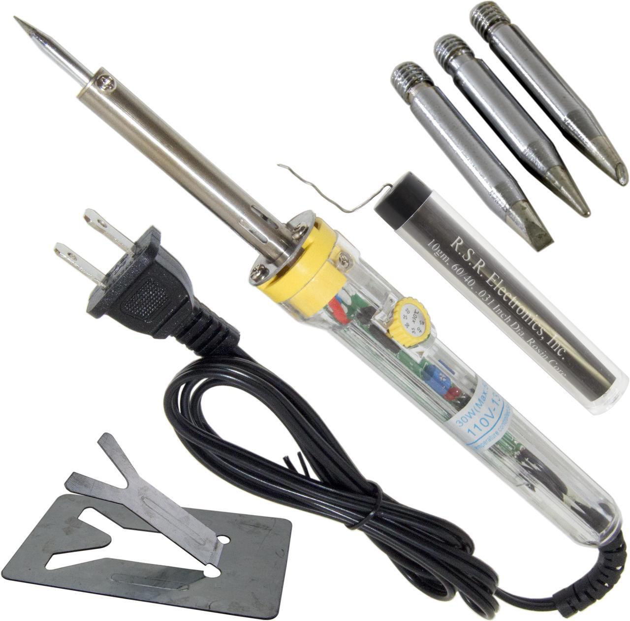 Main image of 30W to 50W Adjustable Variable Temperature Soldering Iron Set - Includes 3 Spare Tips, Iron Stand Holder, and 10 Grams of Solder