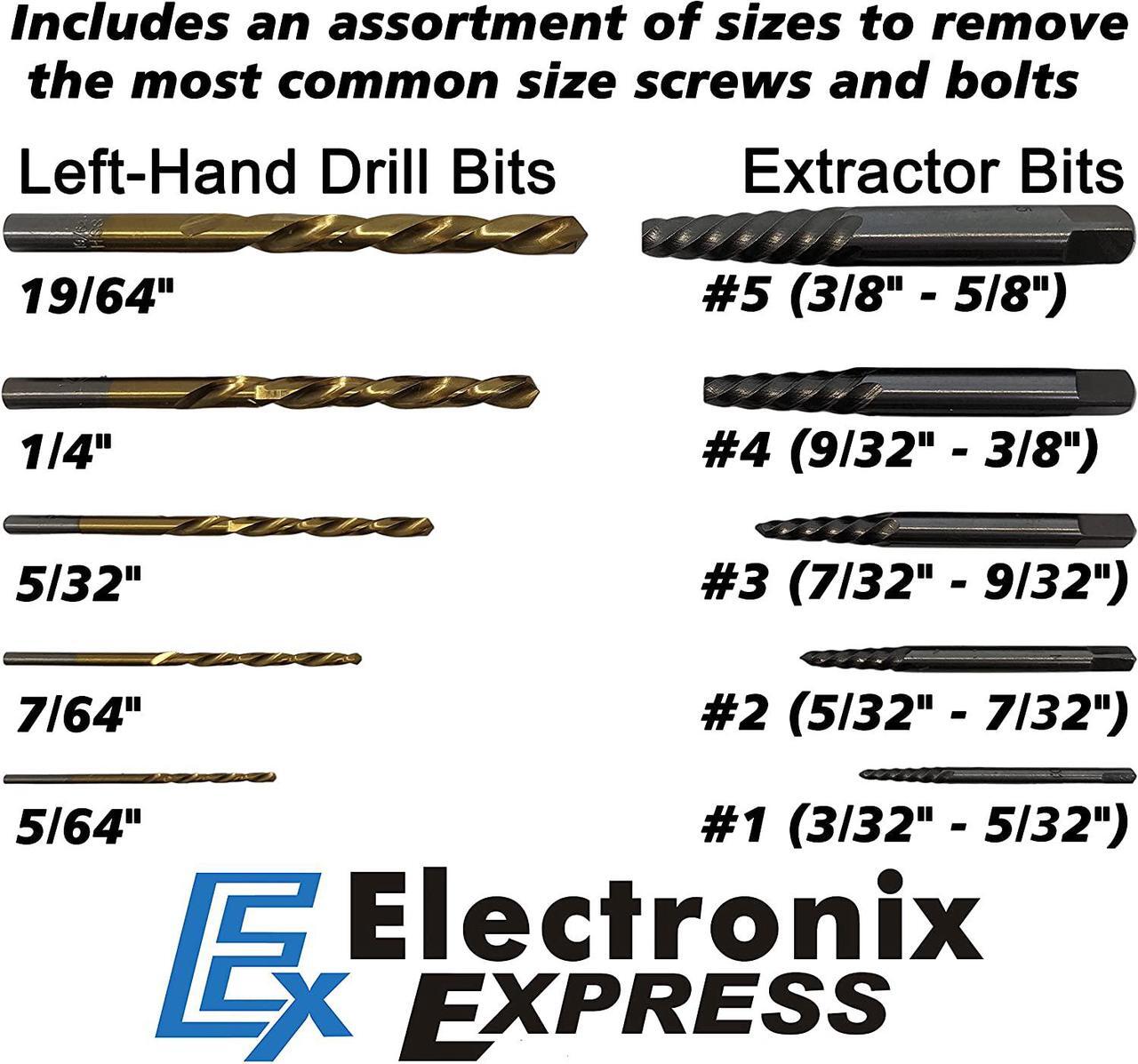 Alt view image 4 of 7 - 10 Piece Screw Extractor and Left Hand Drill Bit Set, Easily Remove Stripped Screws and Damaged Bolts, Includes 5 HSS Left-Hand Drill Bits, 5 GCr15 Extractors, and Metal Case