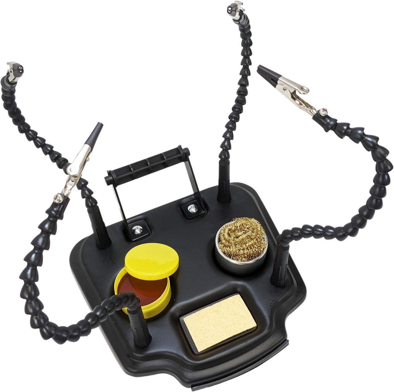 Alt view image 6 of 7 - Multifunctional Helping Hands with Gooseneck Arms, Heavy Duty Base with Solder Holder Dispenser, Brass Wire Tip Cleaning Sponge, & Soldering Flux