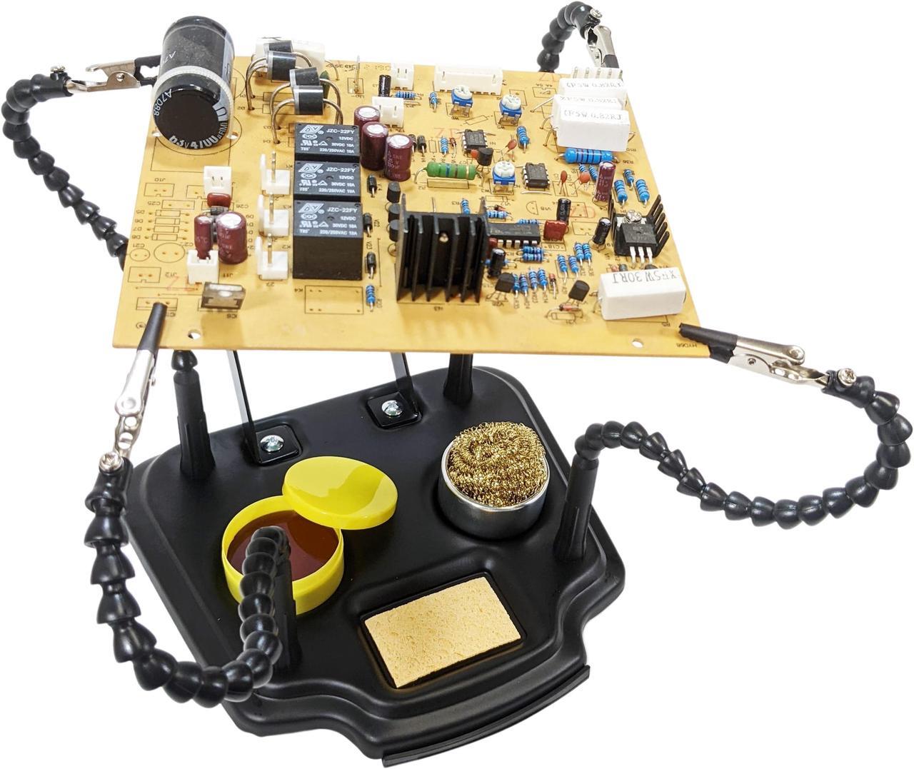 Main image of Multifunctional Helping Hands with Gooseneck Arms, Heavy Duty Base with Solder Holder Dispenser, Brass Wire Tip Cleaning Sponge, & Soldering Flux
