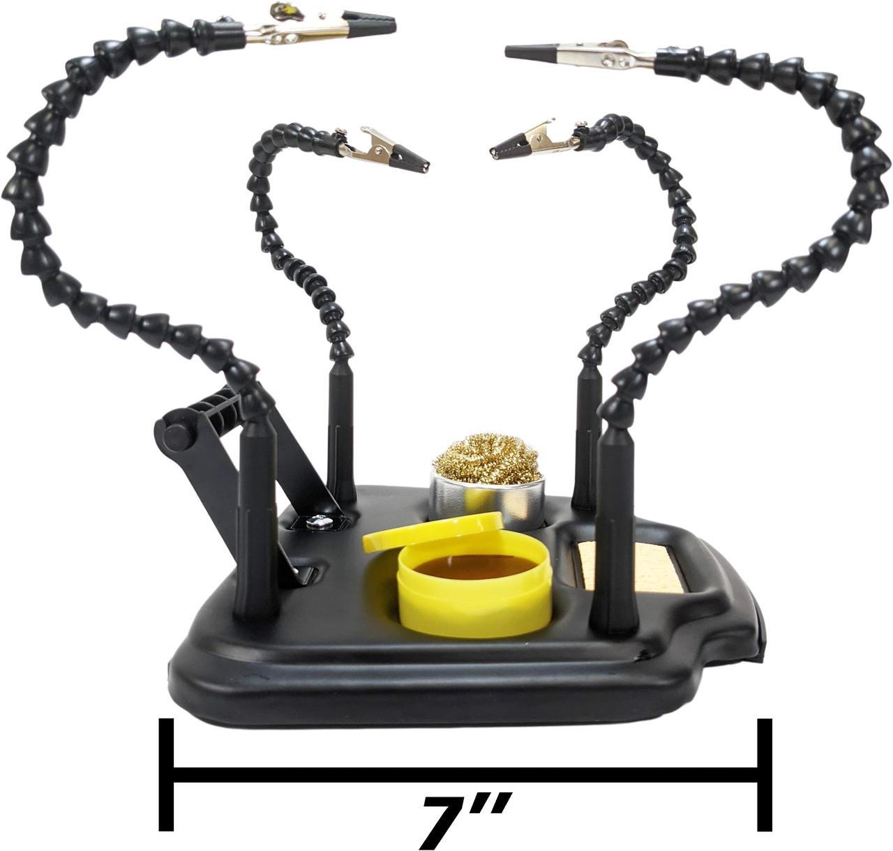 Alt view image 4 of 7 - Multifunctional Helping Hands with Gooseneck Arms, Heavy Duty Base with Solder Holder Dispenser, Brass Wire Tip Cleaning Sponge, & Soldering Flux