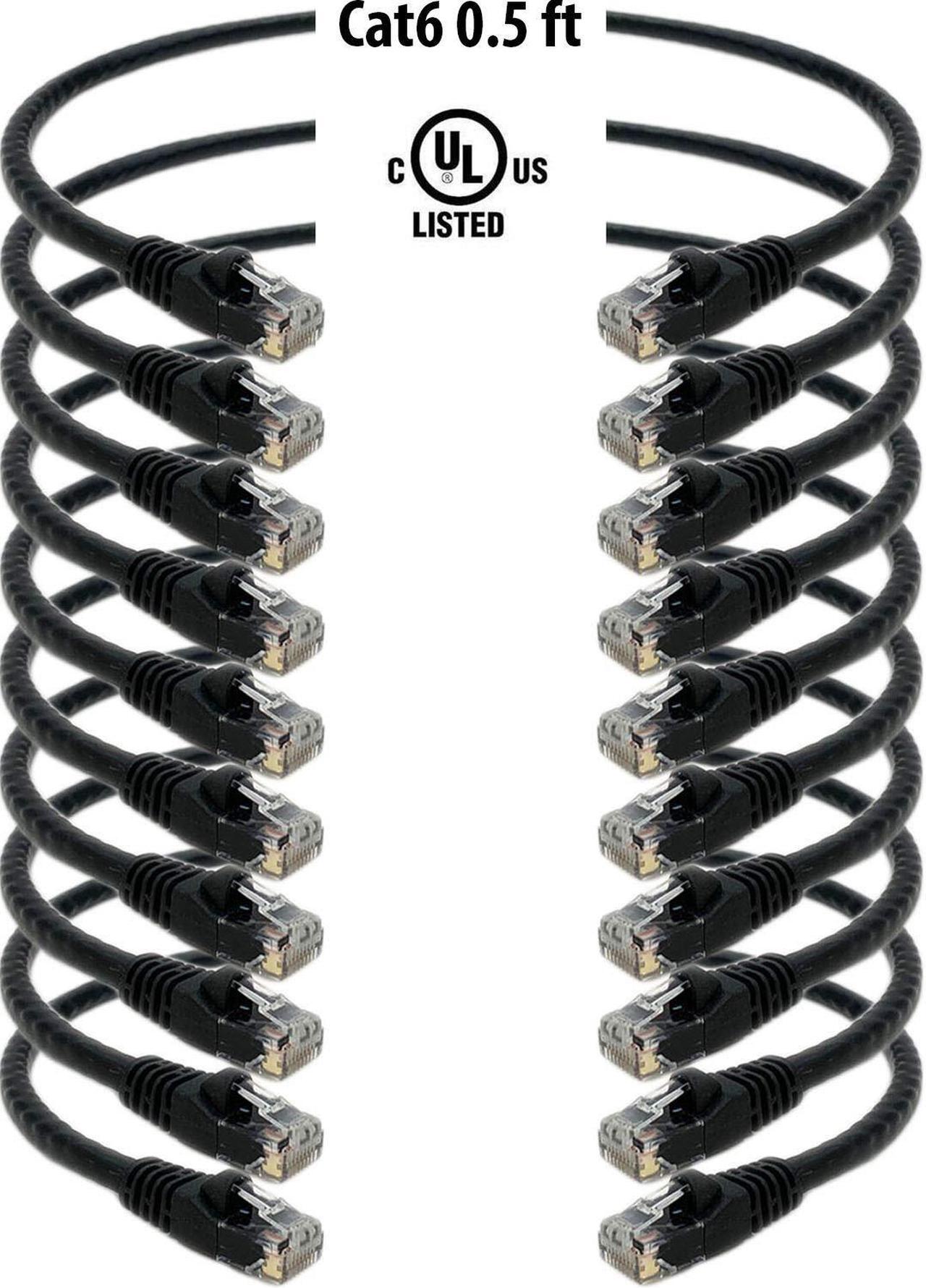Main image of imbaprice 10 pack black 1/2 feet 0.5ft / 6 inch molded utp cat6 ethernet network patch cable rj45 m/m