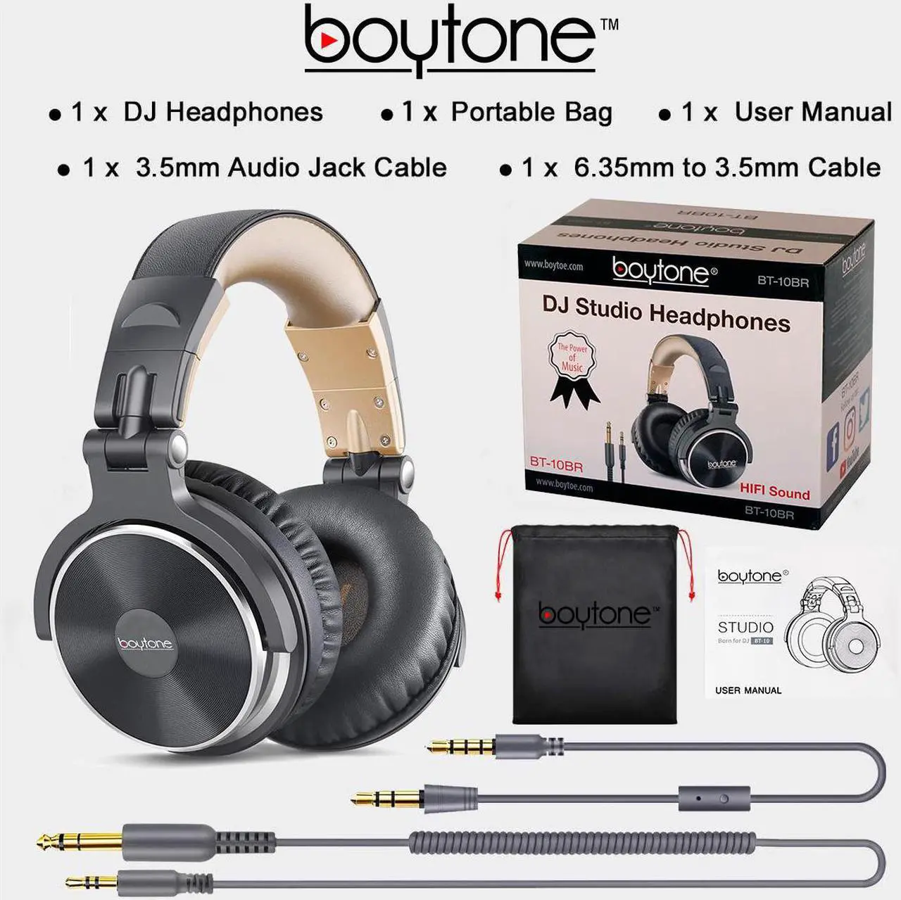 Alt view image 5 of 7 - Boytone BT-10BR Wired Over Ear Headphones Studio Monitor & Mixing DJ Stereo Headsets with 50mm Drivers and 1/4 to 3.5mm Audio Jack for Audio Mixer Computer, Phone, Guitar, Laptop, Amplifier, TV