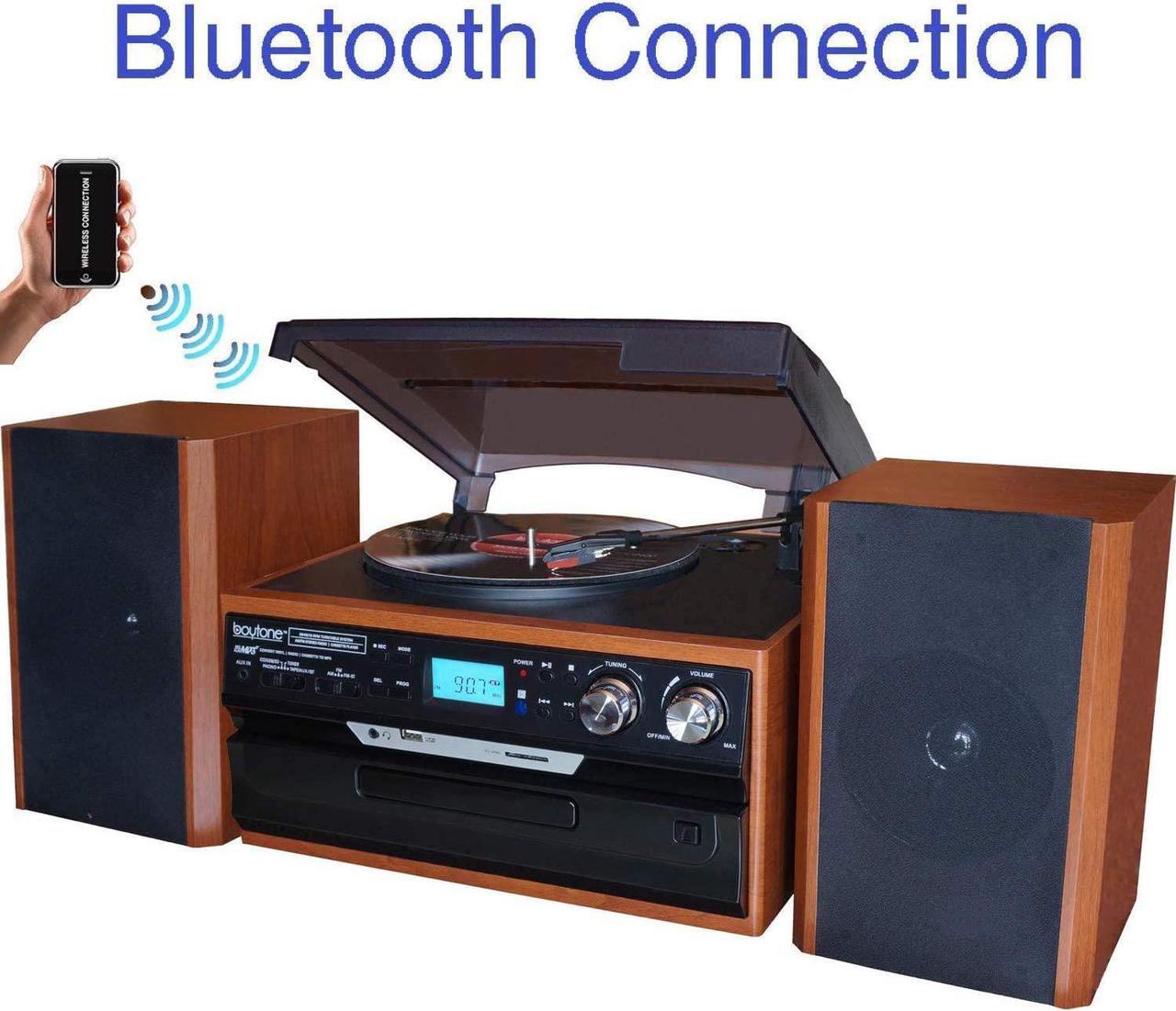 Alt view image 6 of 8 - Boytone BT-24MB Bluetooth Classic Style Record Player Turntable with AM/FM Radio, CD/Cassette Player, 2 Separate Stereo Speakers, Record from Vinyl, Radio, and Cassette to MP3, SD Slot, USB, AUX.