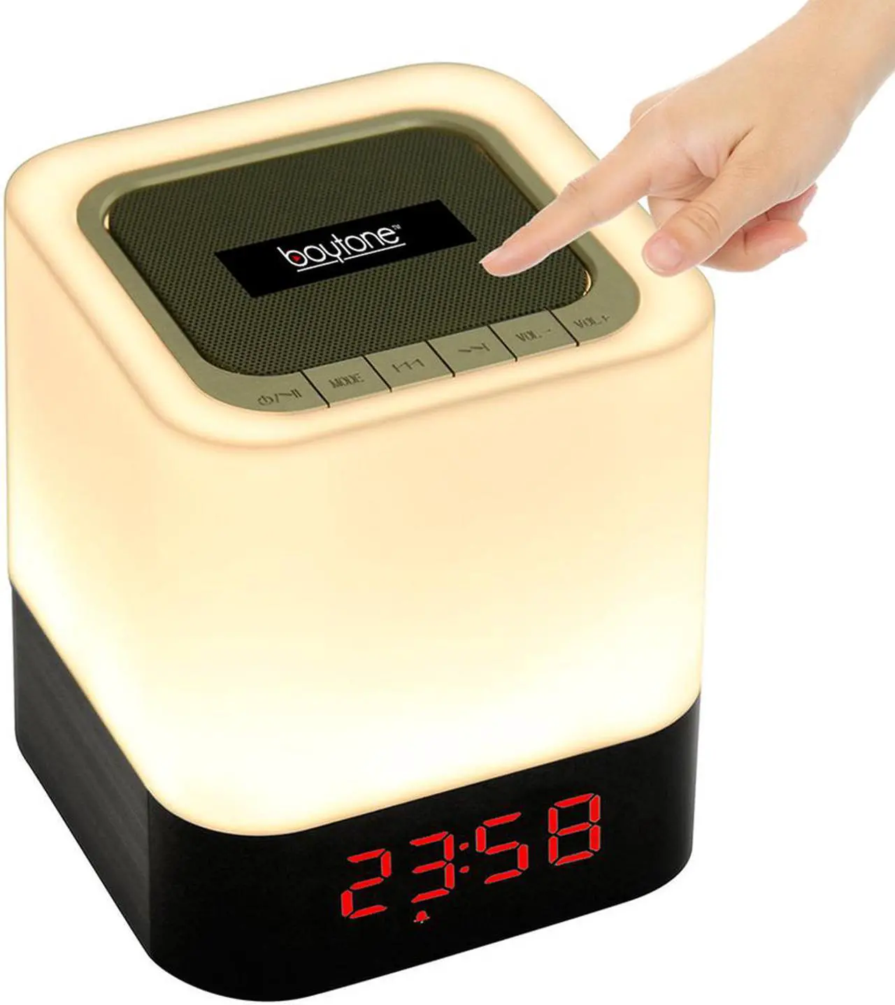 Alt view image 3 of 5 - Boytone BT-83CR Portable FM Radio Alarm Clock Wireless Bluetooth 4.1 Speaker, 3-Way Night Light Touch Lamp, Built–in 8 Hours Play Rechargeable Battery, LED, Mic, USB & Micro SD Slot, AUX, 110/220