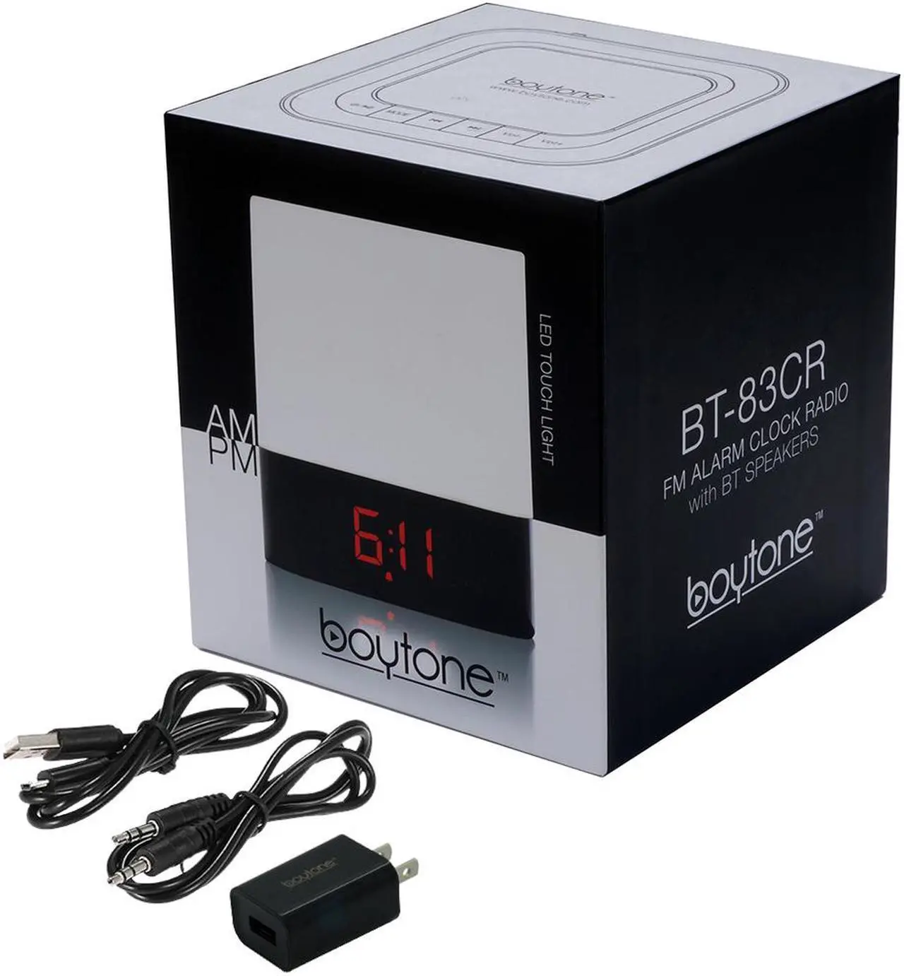 Alt view image 5 of 5 - Boytone BT-83CR Portable FM Radio Alarm Clock Wireless Bluetooth 4.1 Speaker, 3-Way Night Light Touch Lamp, Built–in 8 Hours Play Rechargeable Battery, LED, Mic, USB & Micro SD Slot, AUX, 110/220