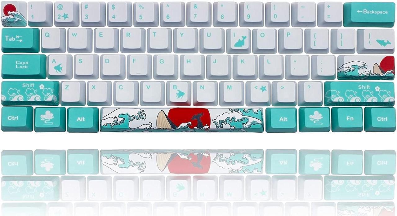 Keycap 60 Percent for GK61 RK61 Anne Pro, 104/87/61 Custom Fullsize Key Cap Set for Cherry Mx Gateron Kailh Switch 60% Mechanical Gaming Keyboard (Coral Sea)