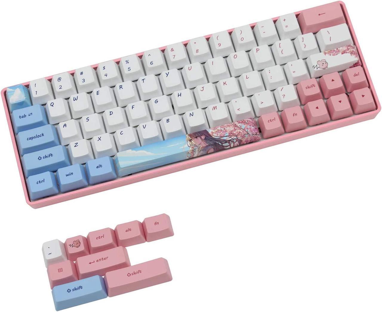 (Only Keycaps) PBT Keycaps Set OEM for MX Switches Mechanical Keyboard ANSI Layout GH60 RK61/ALT61/Annie/poker GK61 GK64 (Sakura Princess)