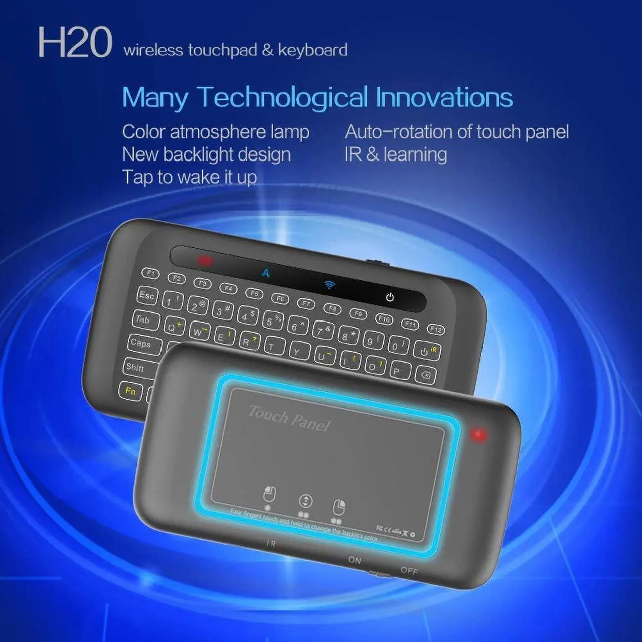 Alt view image 2 of 7 - Mini Wireless Keyboard,H20 Mini Keyboard with Touchpad,Backlit Small Wireless Keyboard,Full Size Touchpad,Handheld IR Remote Keyboard for Android TV Box Windows PC,HTPC,IPTV,PC,Raspberry Pi