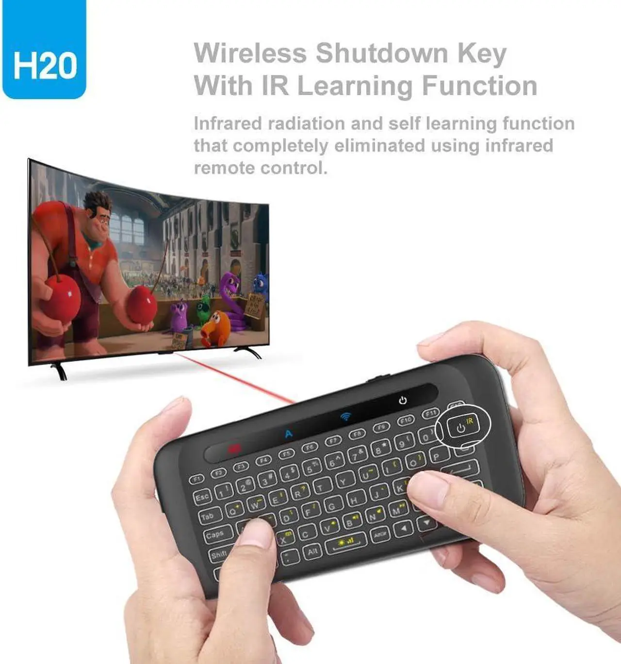 Alt view image 5 of 7 - Mini Wireless Keyboard,H20 Mini Keyboard with Touchpad,Backlit Small Wireless Keyboard,Full Size Touchpad,Handheld IR Remote Keyboard for Android TV Box Windows PC,HTPC,IPTV,PC,Raspberry Pi