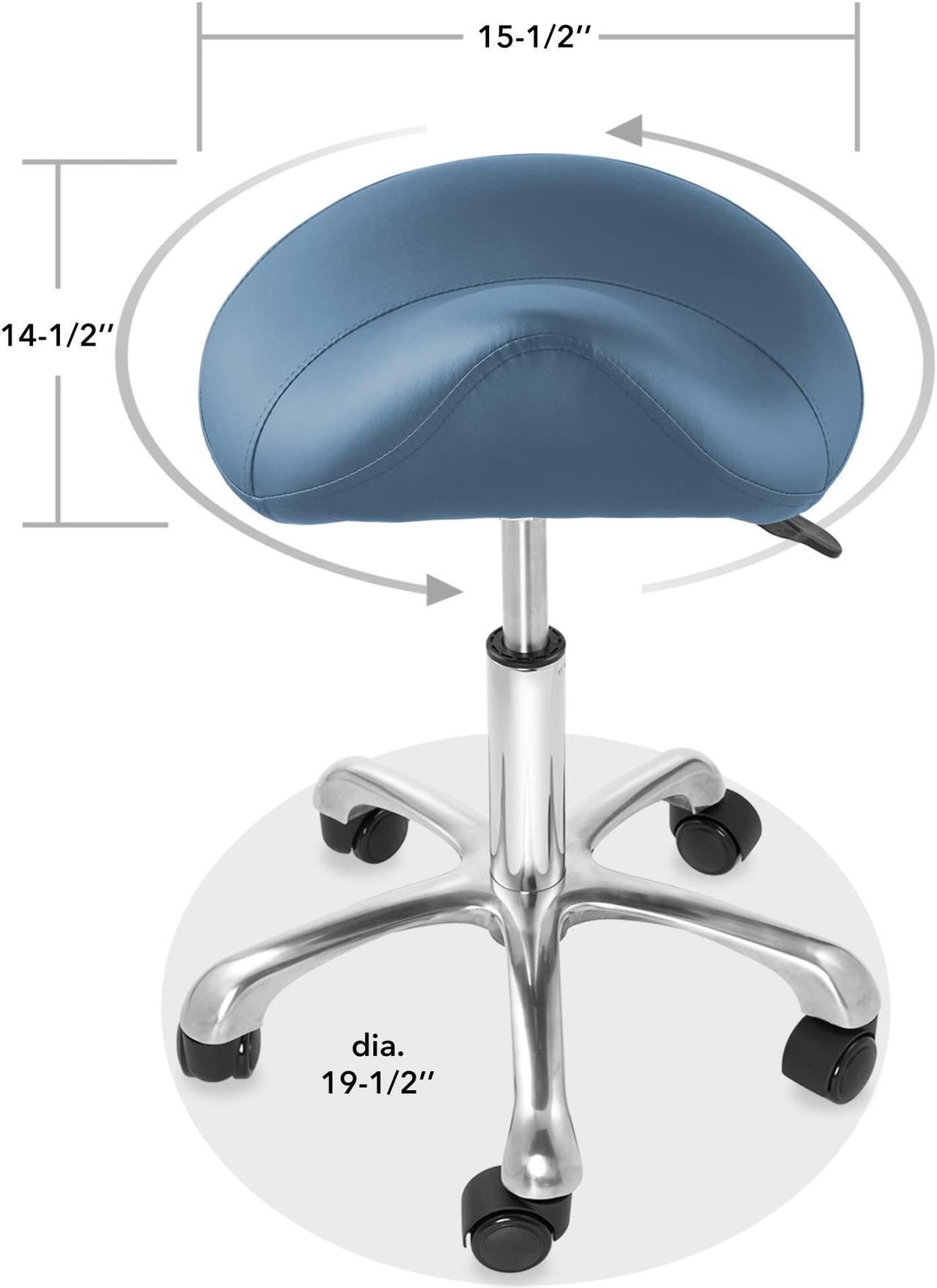Alt view image 6 of 6 - Saloniture Professional Ergonomic Saddle Stool, Blue - Adjustable Hydraulic Seat, Rolling Spa Salon, Massage, and Medical Office Chair with Swivel Wheels