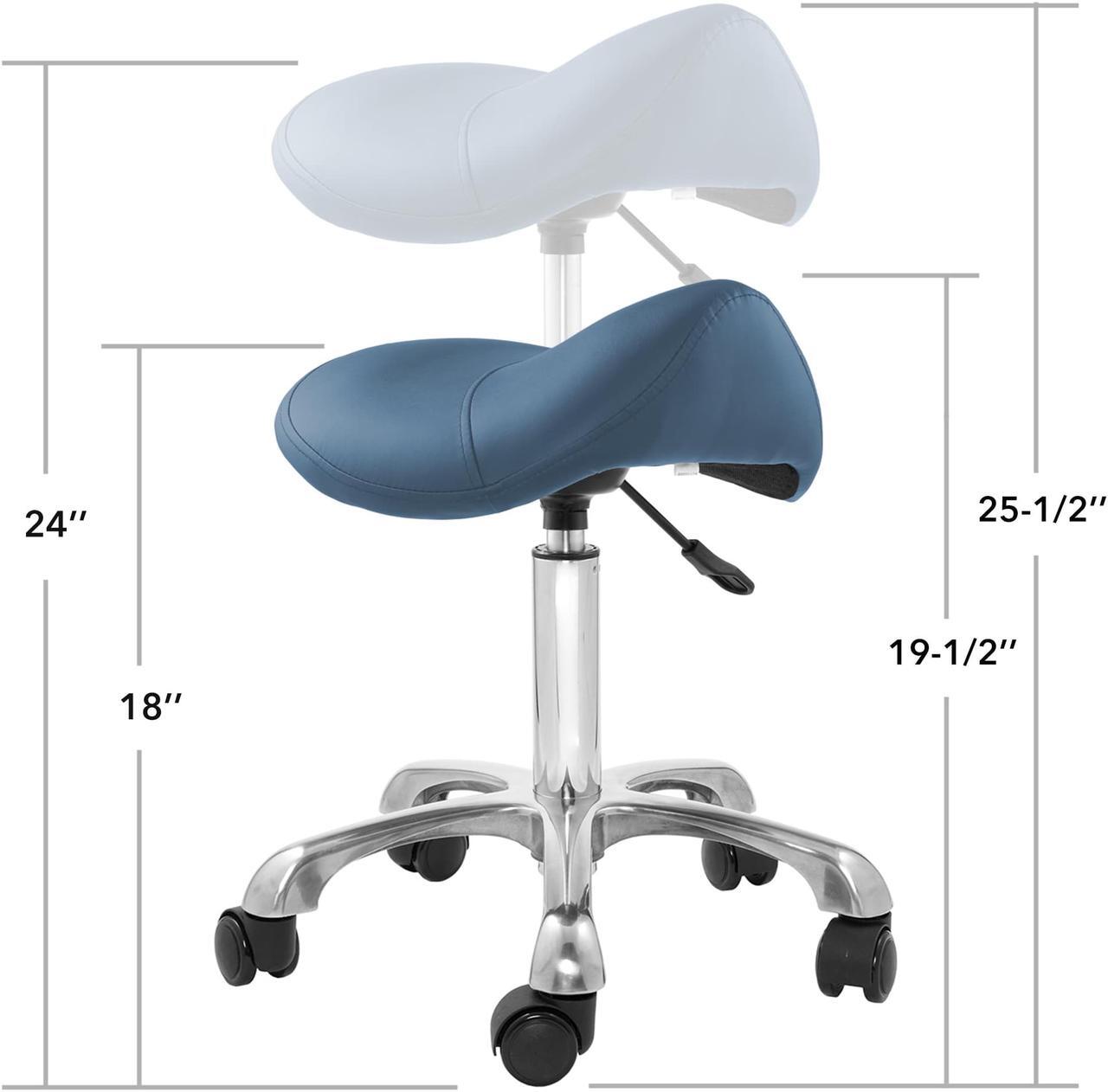 Alt view image 5 of 6 - Saloniture Professional Ergonomic Saddle Stool, Blue - Adjustable Hydraulic Seat, Rolling Spa Salon, Massage, and Medical Office Chair with Swivel Wheels