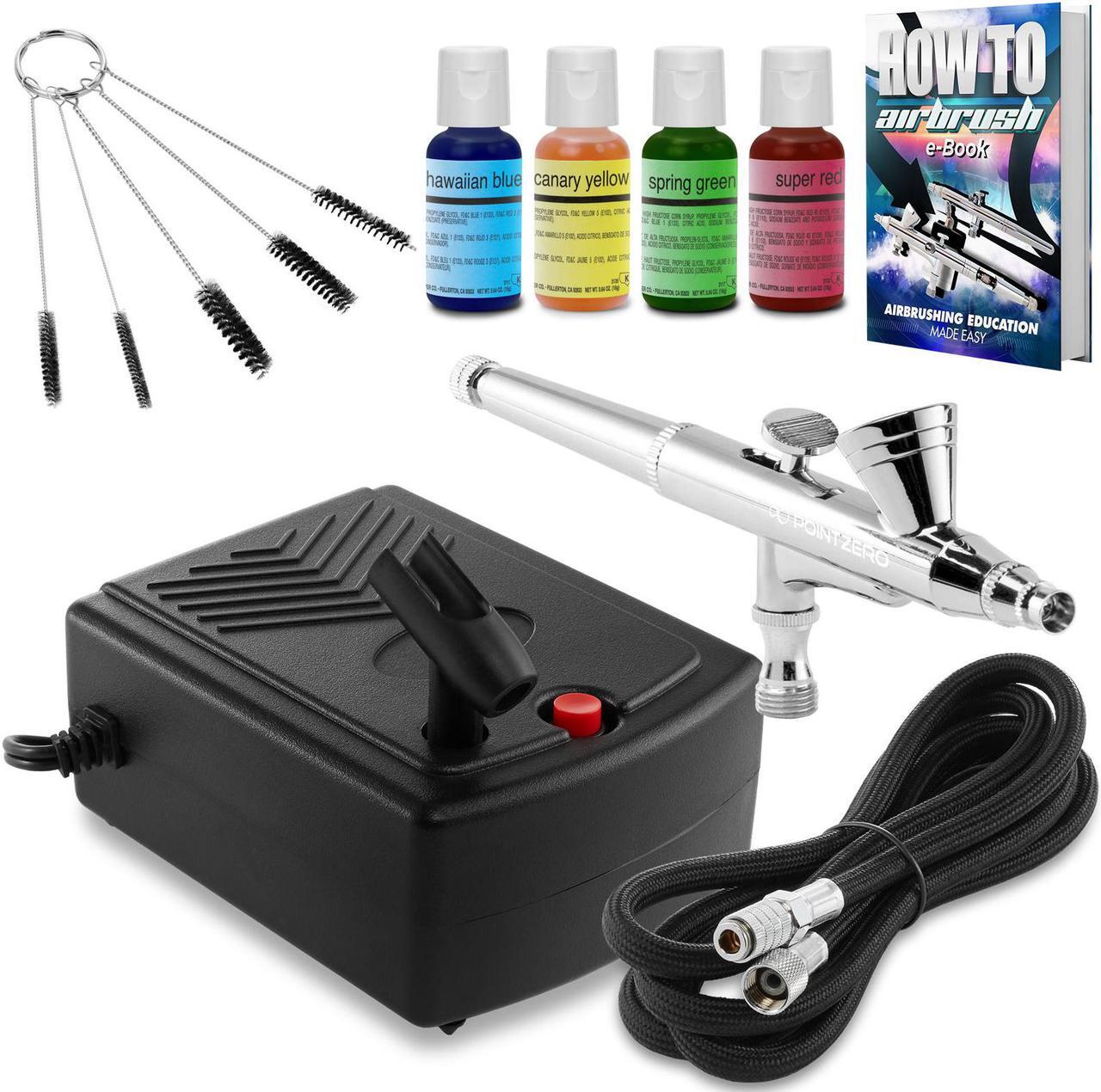 Main image of PointZero Airbrush Cake Decorating Kit - Professional Airbrush, Portable Compressor Bundle with 4 Chefmaster Colors