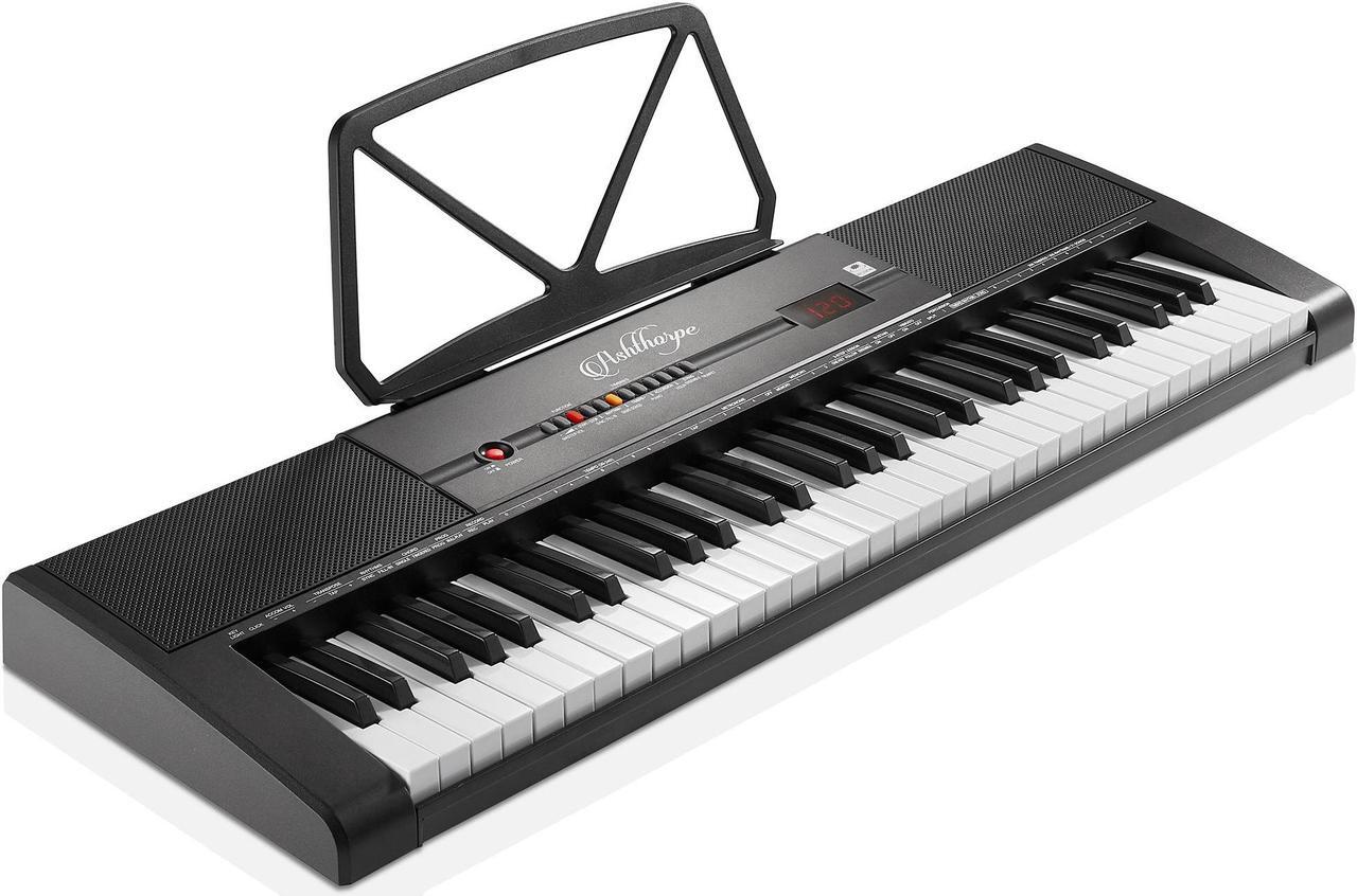 Alt view image 2 of 6 - Ashthorpe 61-Key Digital Electronic Keyboard Piano with Light Up Keys, Includes Stand, Bench, Headphones, Mic and Keynote Stickers