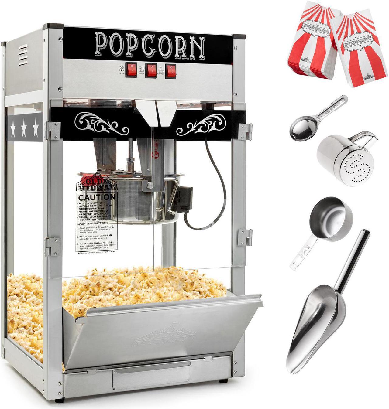 Alt view image 2 of 7 - Olde Midway Commercial Popcorn Machine Maker Popper with Large 12-Ounce Kettle - Black