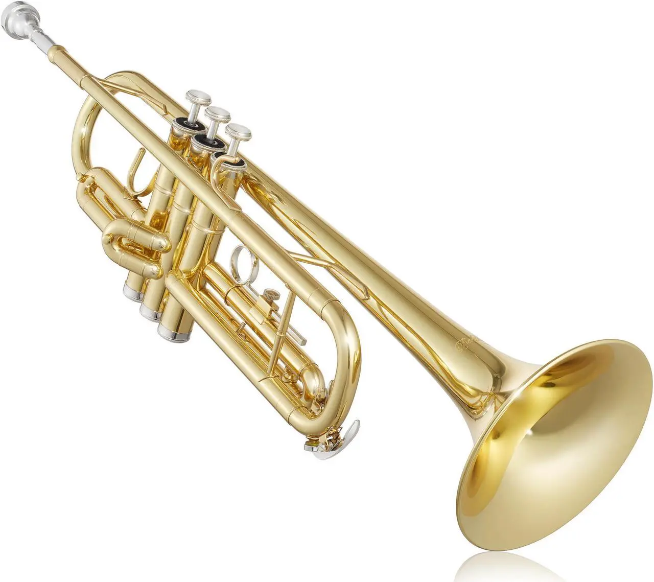 Alt view image 2 of 6 - Ashthorpe Standard Bb Trumpet with Gold Brass Finish - Includes Case, Mouthpiece, Gloves, Cleaning Cloth, Valve Oil