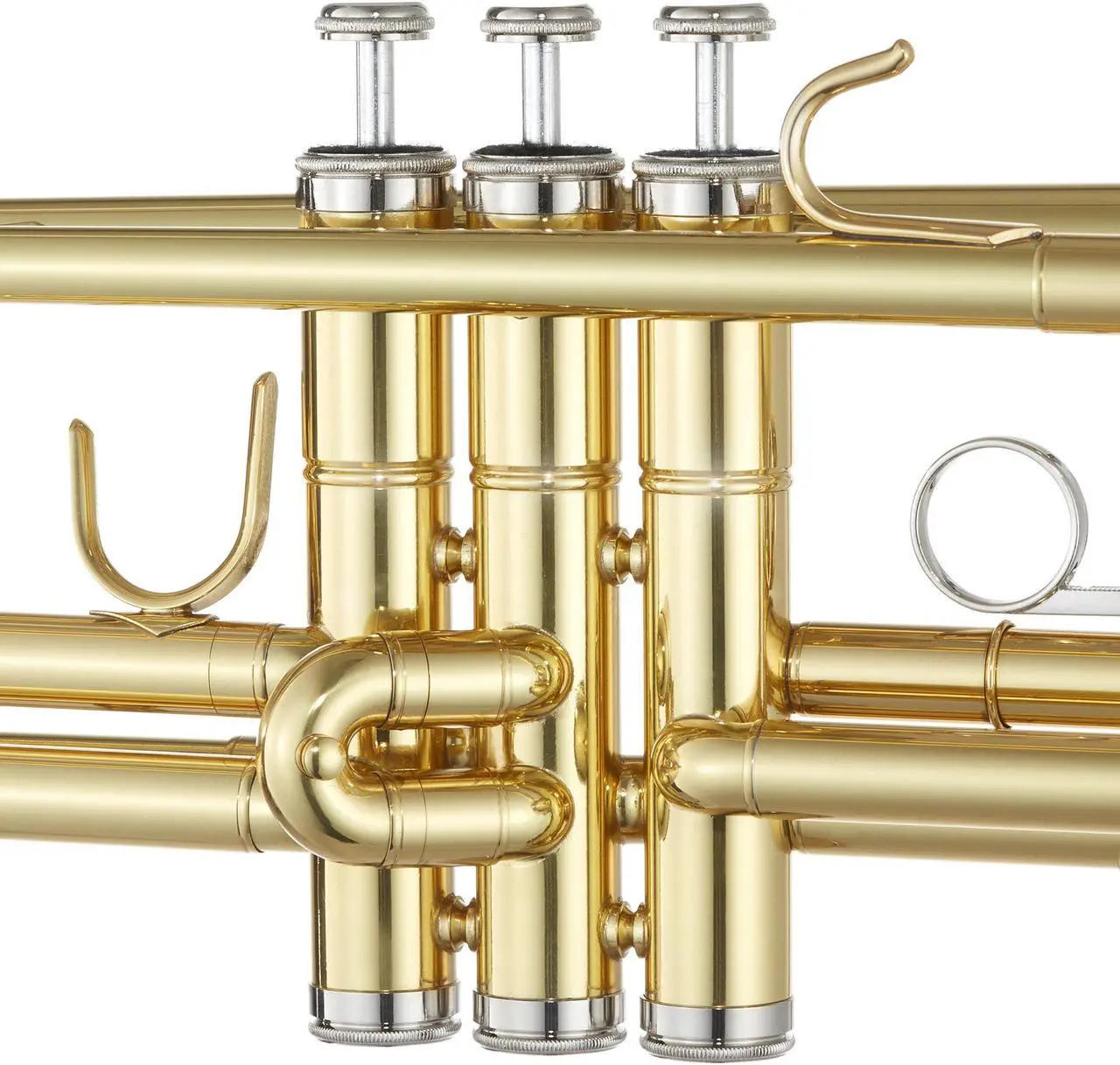 Alt view image 3 of 6 - Ashthorpe Standard Bb Trumpet with Gold Brass Finish - Includes Case, Mouthpiece, Gloves, Cleaning Cloth, Valve Oil