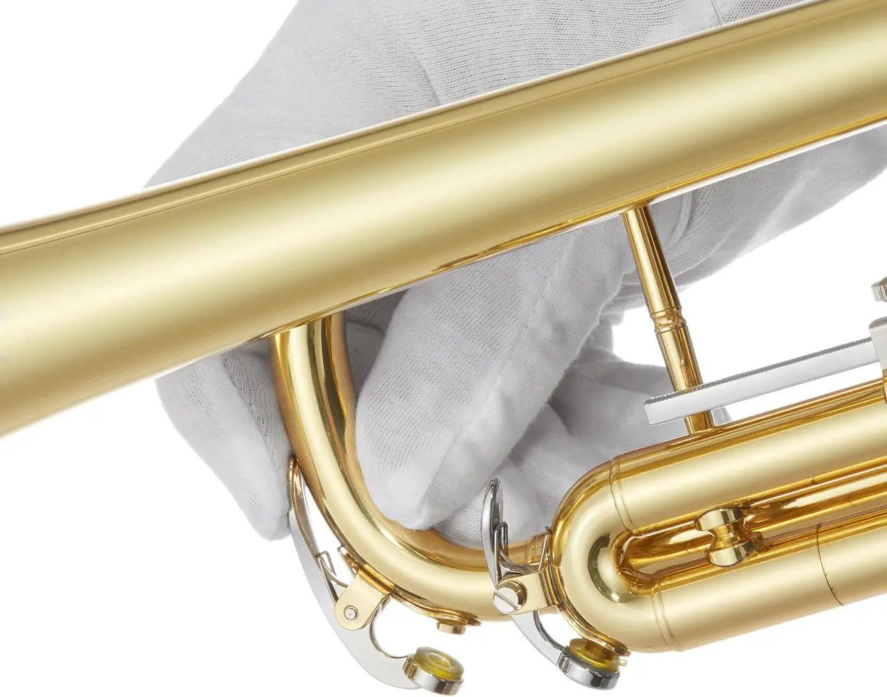 Alt view image 6 of 6 - Ashthorpe Standard Bb Trumpet with Gold Brass Finish - Includes Case, Mouthpiece, Gloves, Cleaning Cloth, Valve Oil