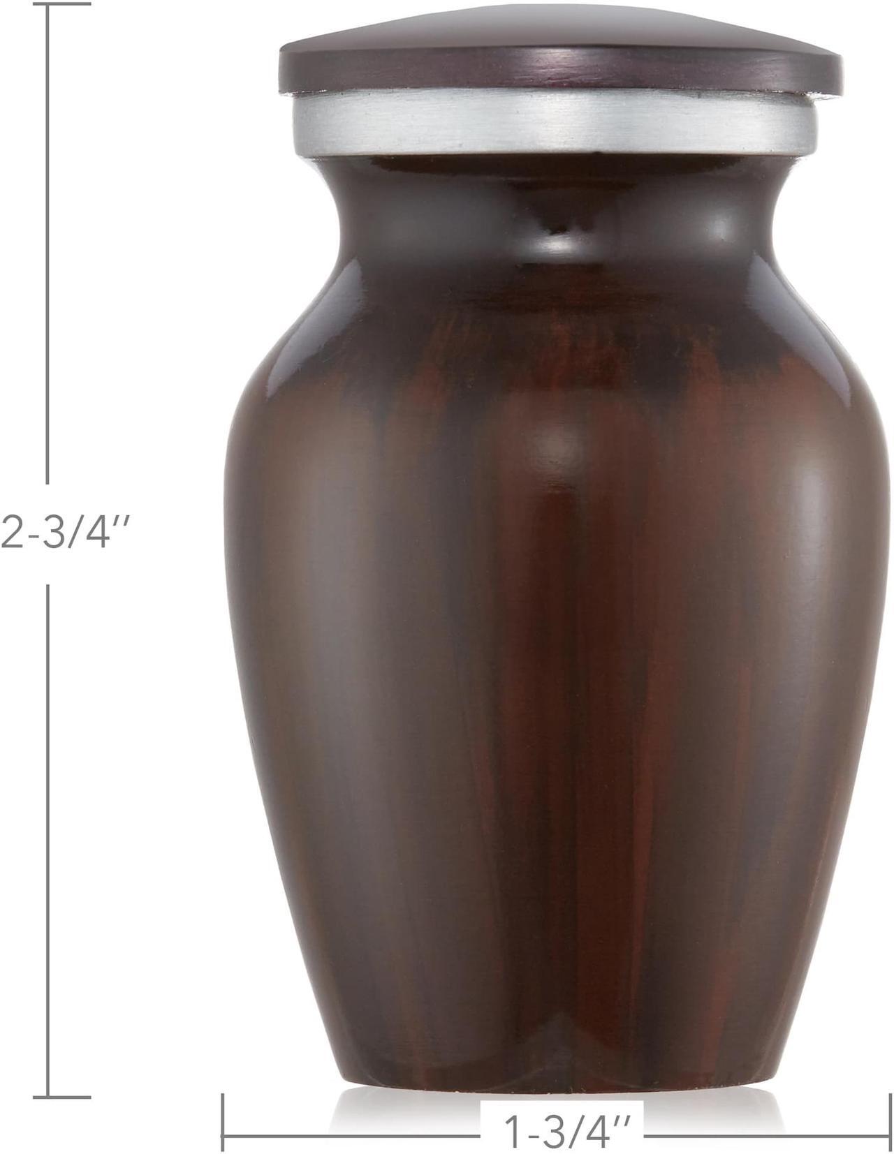 Alt view image 3 of 5 - Reminded Small Cremation Memorial Urn for Human Ashes, Brown Mini Keepsake with Velvet Case