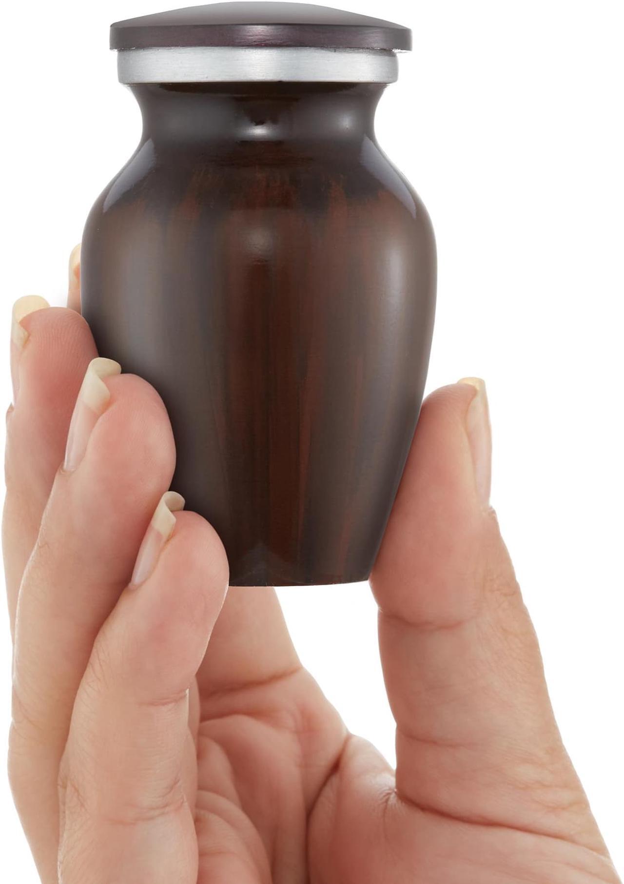 Alt view image 2 of 5 - Reminded Small Cremation Memorial Urn for Human Ashes, Brown Mini Keepsake with Velvet Case