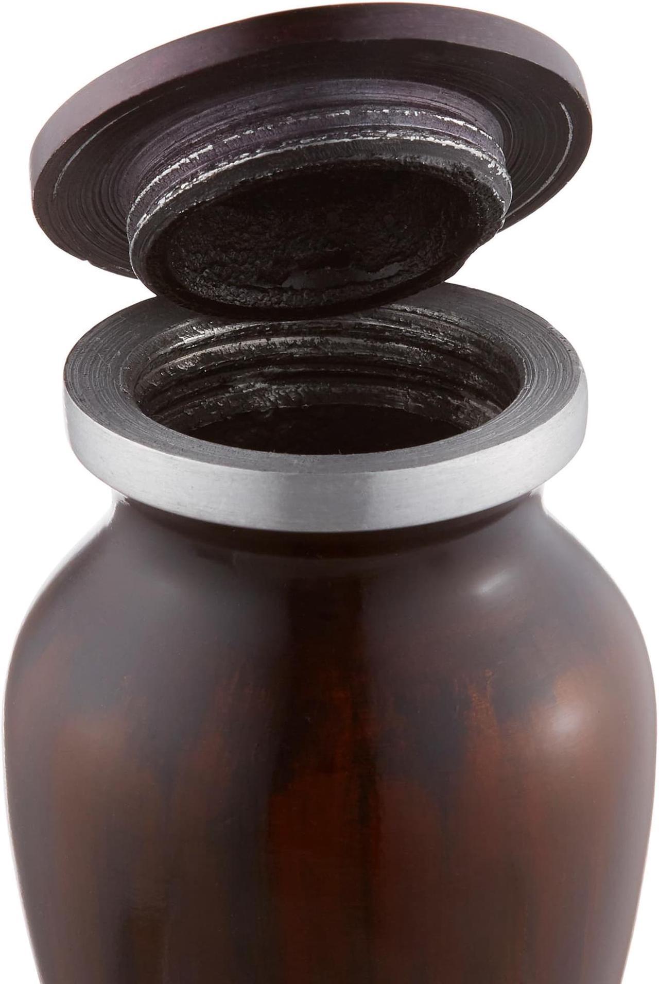 Alt view image 5 of 5 - Reminded Small Cremation Memorial Urn for Human Ashes, Brown Mini Keepsake with Velvet Case