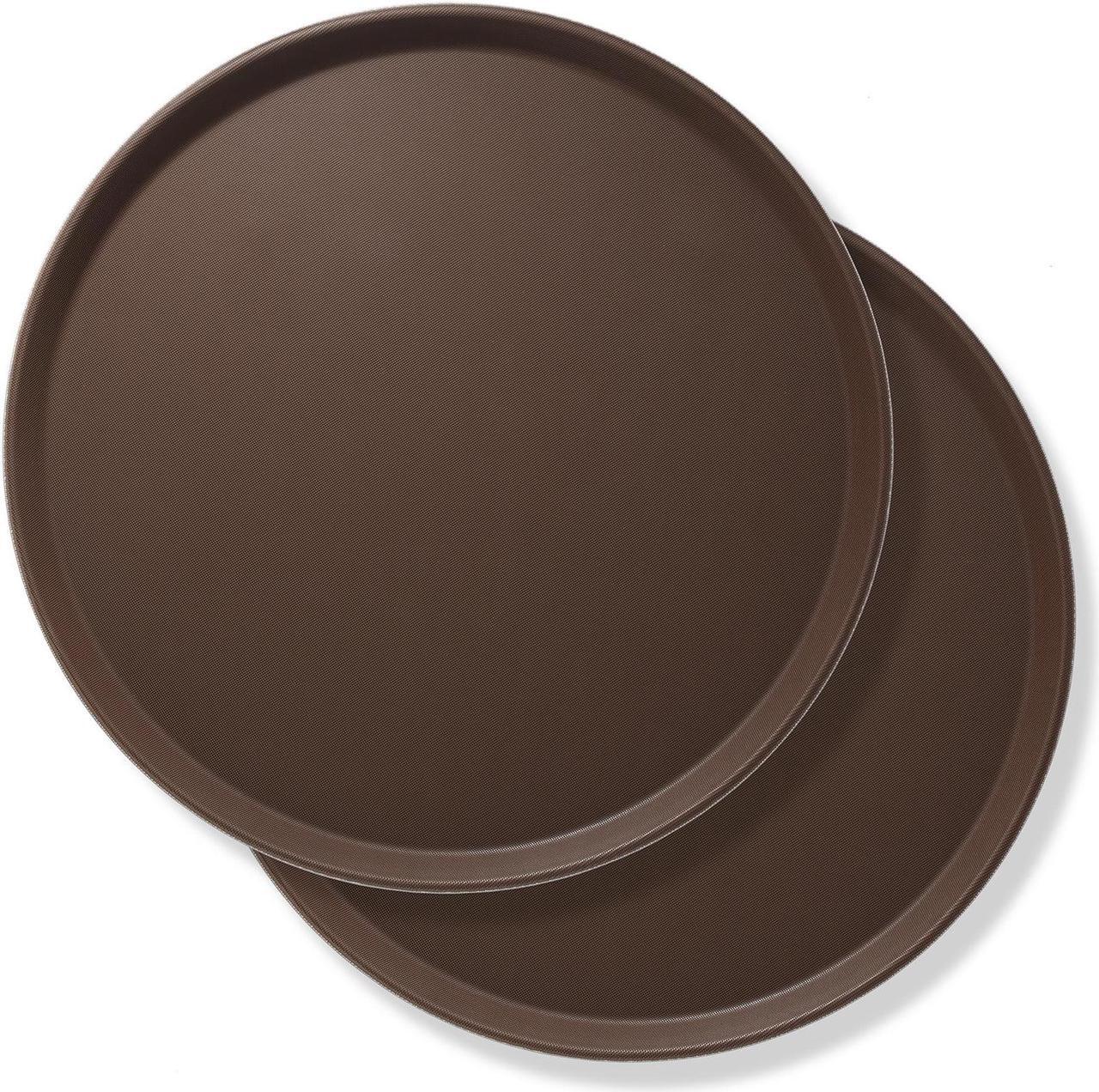 Main image of Jubilee 18" Round Restaurant Serving Trays (Set of 2), Brown - NSF Certified Non-Slip Food Service Tray