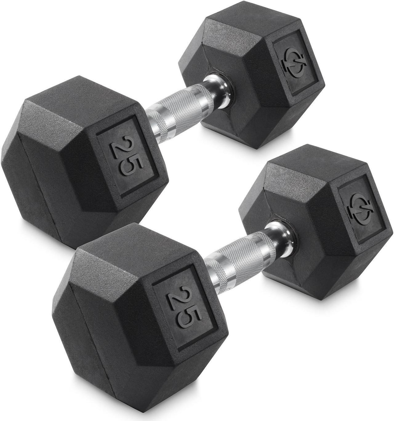 Main image of Philosophy Gym Rubber Coated Hex Dumbbell Hand Weights, 25 lb Pair