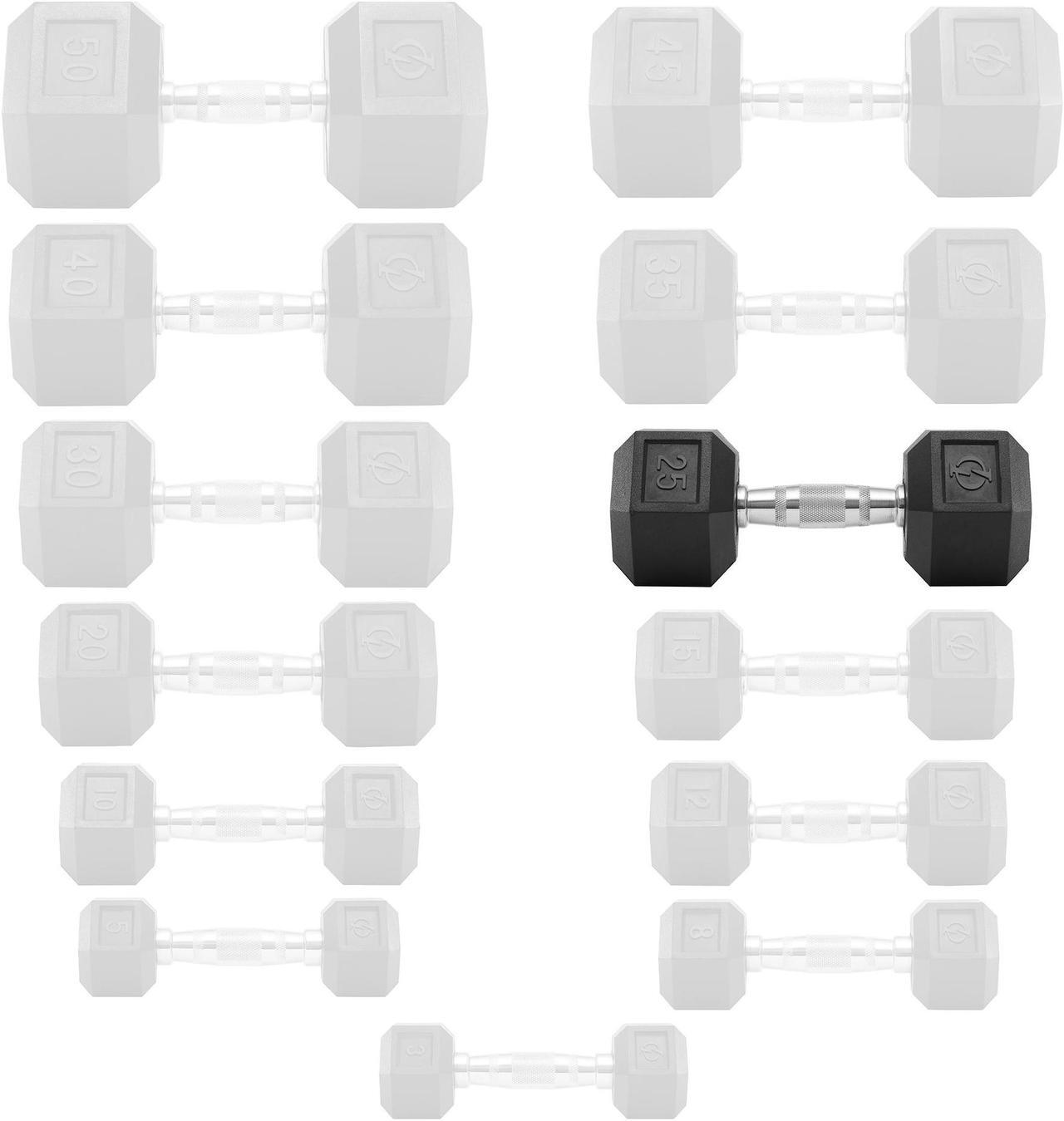 Alt view image 4 of 6 - Philosophy Gym Rubber Coated Hex Dumbbell Hand Weights, 25 lb Pair