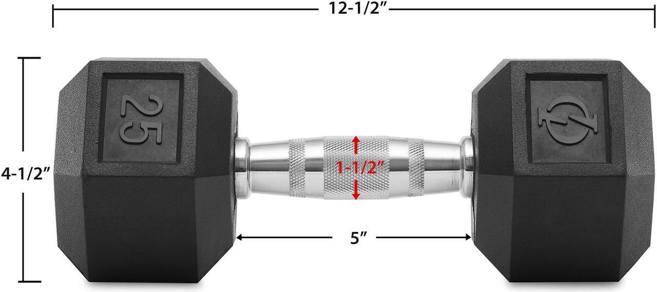 Alt view image 3 of 6 - Philosophy Gym Rubber Coated Hex Dumbbell Hand Weights, 25 lb Pair