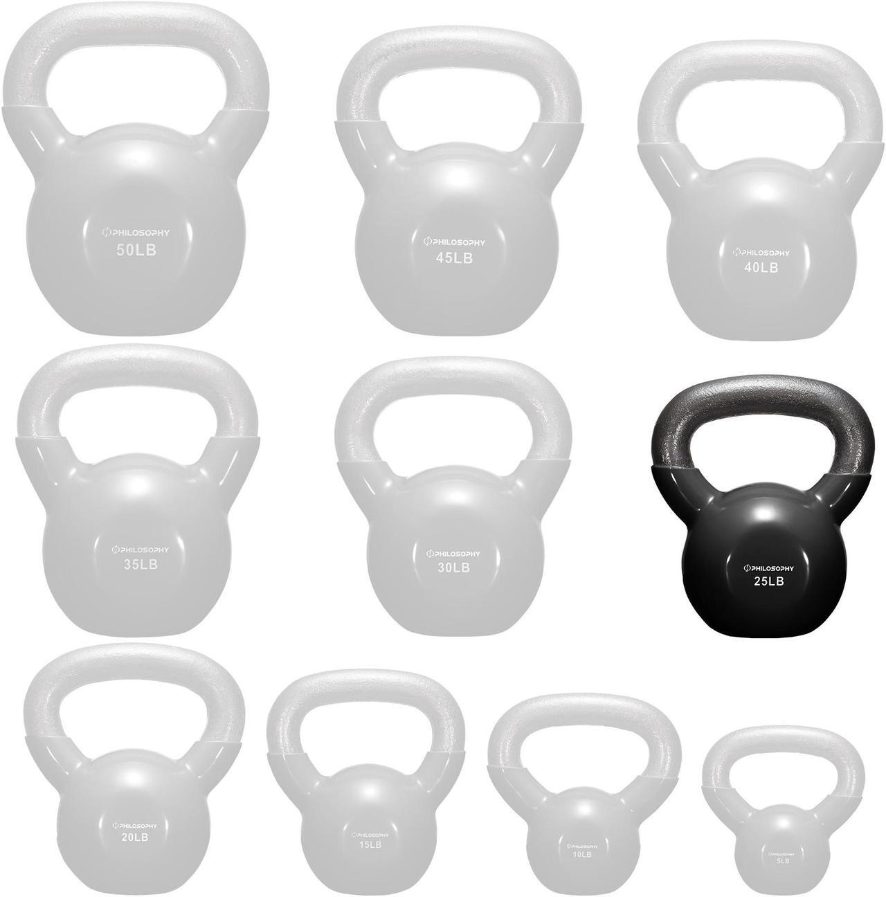 Alt view image 5 of 5 - Philosophy Gym Vinyl Coated Cast Iron Kettlebell Weight 25 lbs - Black