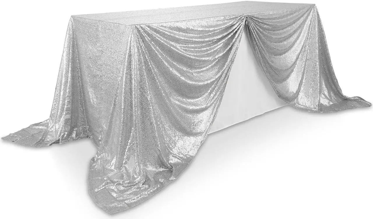Alt view image 2 of 6 - Lann's Linens 90" x 132" Silver Sequin Tablecloth, Sparkly Rectangle Table Cloth for Wedding, Party, Banquet
