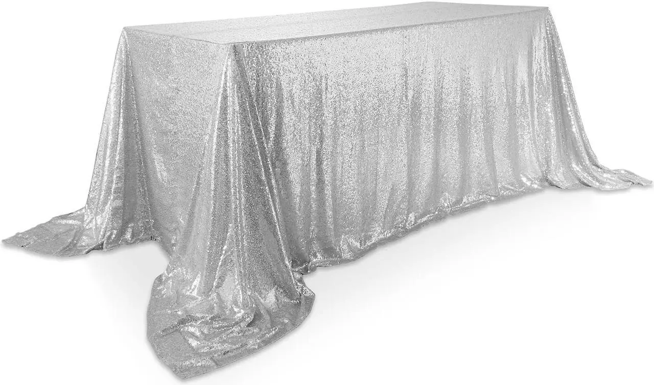 Alt view image 3 of 6 - Lann's Linens 90" x 132" Silver Sequin Tablecloth, Sparkly Rectangle Table Cloth for Wedding, Party, Banquet