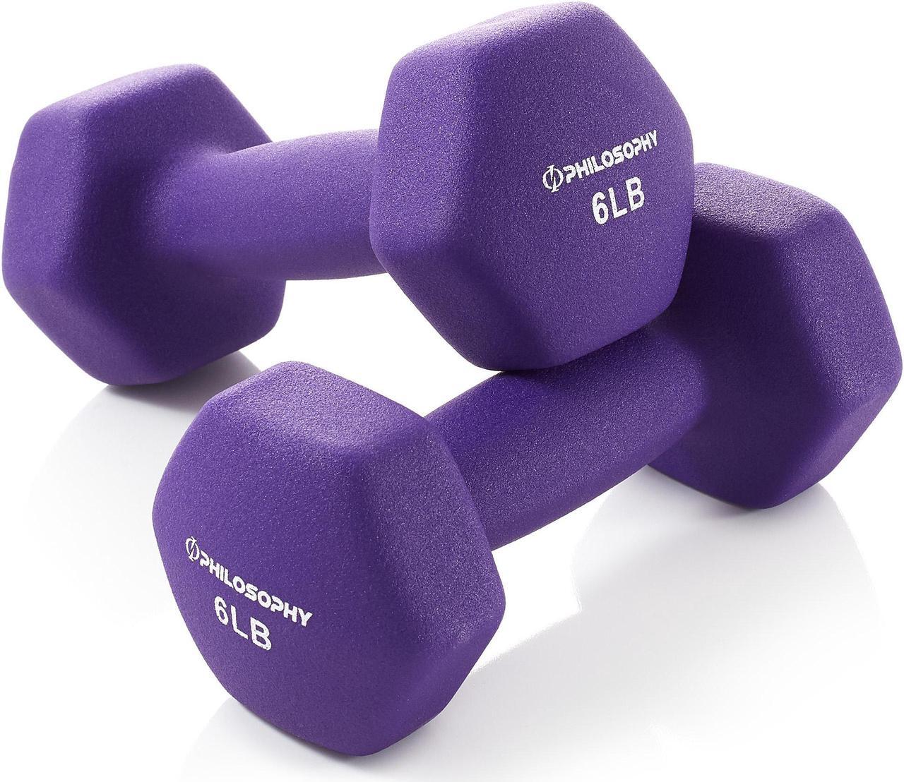 Main image of Philosophy Gym Neoprene Dumbbell Hexagon Hand Weights, 6 lb Pair - 12 lb Total